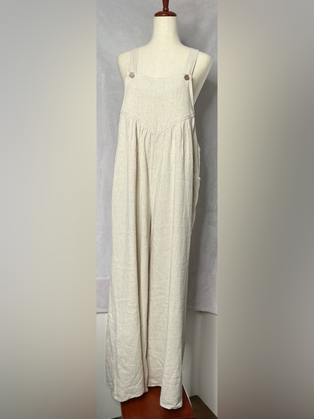 NWT Kori Cream Linen Blend Wide-Leg Overalls Jumpsuit Large - Picture 2 of 8